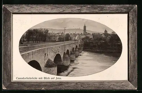 AK Jena, Blick von der Camsdorferbrücke auf die Stadt