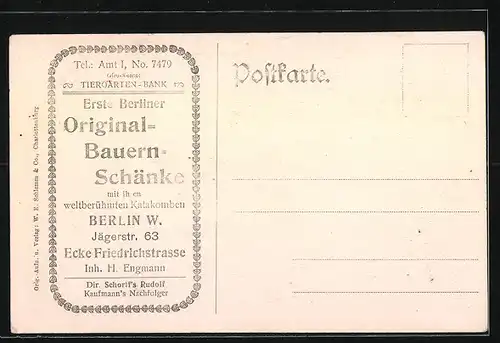 AK Berlin, Original Bauern-Schänke, Innenansicht, Jägerstr. 63