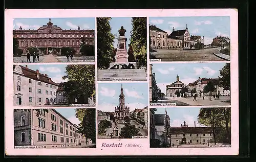 AK Rastatt / Baden, Schloss, Bahnhof, Kaiserstrasse