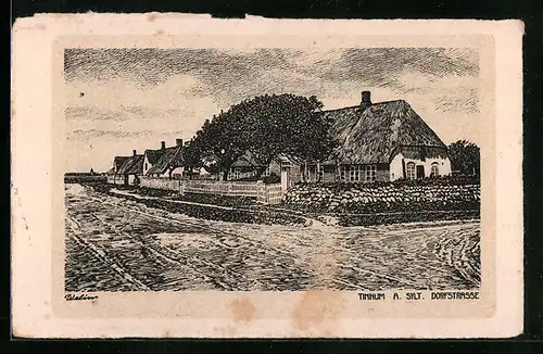 Künstler-AK Tinnum / Sylt, Dorfstrasse