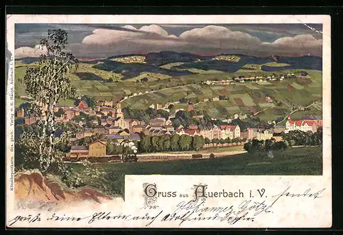 Künstler-AK Auerbach i. V., Gesamtansicht