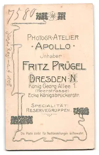 Fotografie Atelier Apollo, Dresden-N., König Georg Allee 1, Unteroffizier d. Jäger-Reg. 108 m. Schützenschnur in Uniform