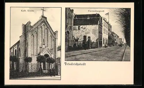 AK Friedrichstadt, Partie im Fürstenburgwall, Kath. Kirche