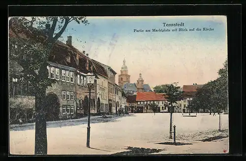 AK Tennstedt, Partie am Marktplatz mit Blick auf die Kirche