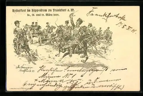 Künstler-AK Frankfurt a. M., Reiterfest im Hippodrom 1899, Husaren