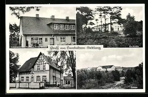 AK Hambühren, Lebensmittel-Feinkost Fritz Skibbe, Ev. Kirche, Schule, Schullandheim