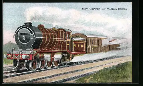 Künstler-AK Lokomotive der North British Railway, Aberdeen Express, Englische Eisenbahn