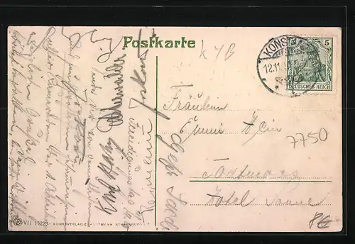 AK Konstanz, Hafenpartie mit Dampfer Greif, Leuchtturm