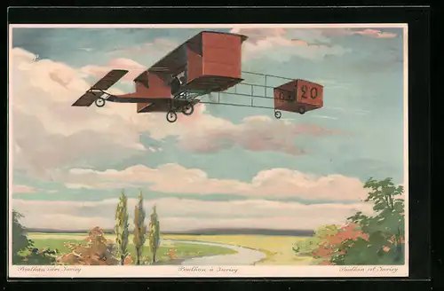 Künstler-AK Flieger Paulhan über Juvisy