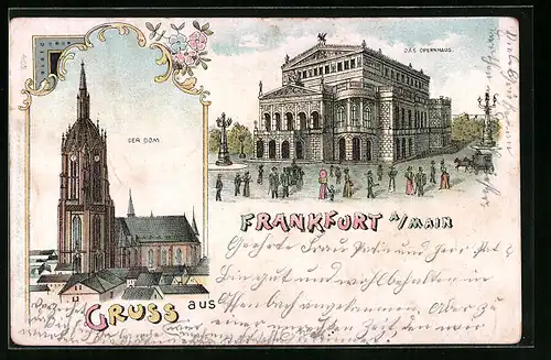 Lithographie Frankfurt a. M., Dom und Opernhaus