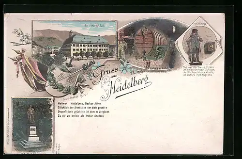 Lithographie Heidelberg, Universität, Das grosse Fass, Perkeo