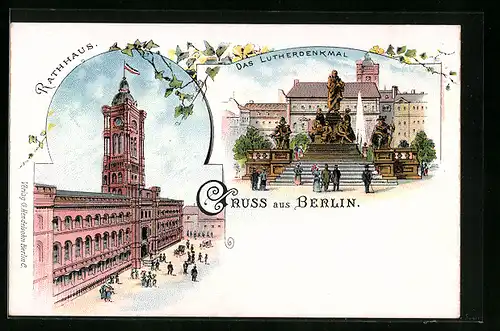 Lithographie Berlin, Rathaus, Das Lutherdenkmal