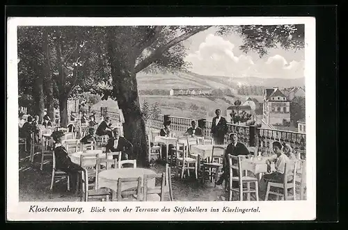 AK Klosterneuburg, Blick von der Terrasse des Stiftskellers ins Kierlingertal