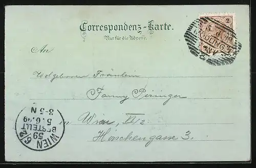 Mondschein-AK Mödling, Teilansicht aus der Vogelschau