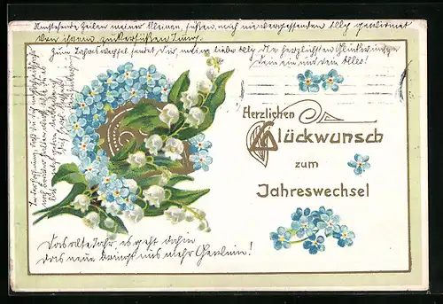 AK Blumenbild mit weissen und blauen Blumen