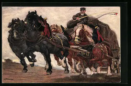 AK Reklame für Haldengut-Bier, Brauereikutsche in voller Fahrt