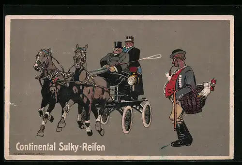 AK Reklame für Continental Sulky-Reifen, Dicke Männer auf einer Kutsche