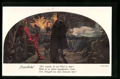 Künstler-AK sign. Hans Best: Gemälde in Auerbachs Keller, Hexenküche
