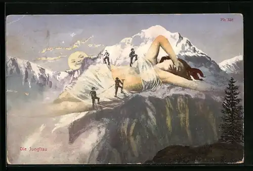 AK Die Jungfrau mit Bergsteigern, Berggesichter