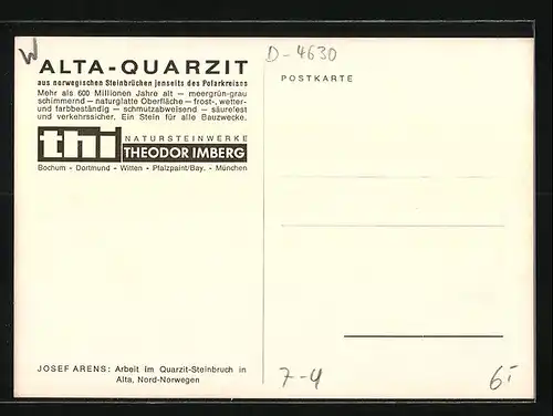 Künstler-AK Alta, Arbeit im Quarzit-Steinbruch