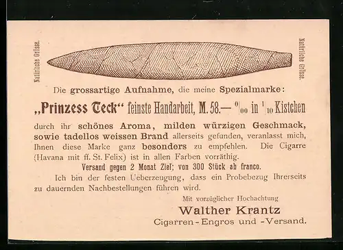 AK Reklame für Zigarren der Marke PrinzessTeck