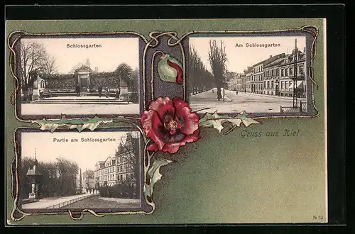AK Kiel, Schlossgarten, Strasse am Schlossgarten, Ortspartie
