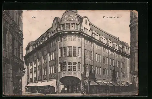 AK Kiel, Warenhaus W. Jacobsen in der Preusserstrasse