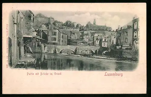 Relief-AK Luxemburg, Partie mit Brücke im Grund