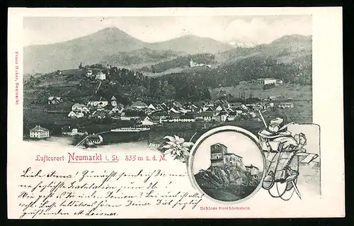 Relief-AK Neumarkt i. St., Schloss Forchtenstein, Ortsansicht