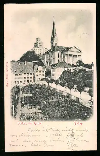 Relief-AK Uster, Schloss und Kirche
