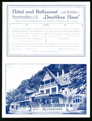 Klapp-AK Herrnskretschen a. E., Hotel-Restaurant DeutschesHaus, Am Kirchplatz, rückseitig Landkarte
