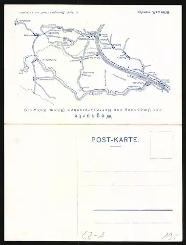 Klapp-AK Herrnskretschen a. E., Hotel-Restaurant DeutschesHaus, Am Kirchplatz, rückseitig Landkarte