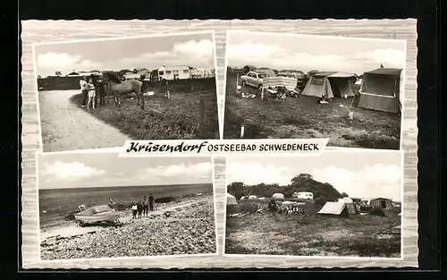AK Krusendorf, Campingplatz, Pferdeweide, Motorboot