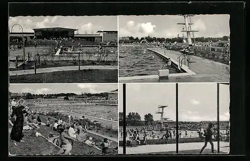 AK Rendsburg, Ansichten im Schwimmbad, Sprungturm