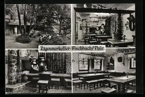AK Fischbach /Thür., Zigeunerkeller, Innenansichten und Terrasse