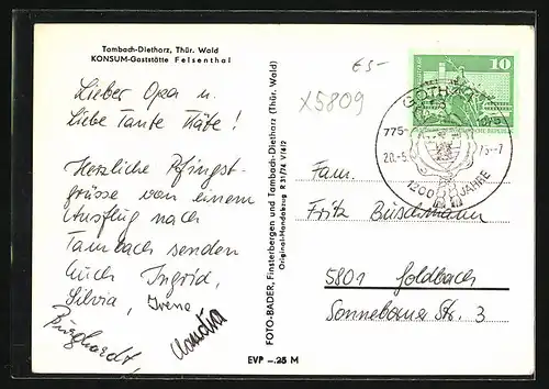 AK Tambach-Dietharz /Th., Konsum-Gaststätte Felsenthal, Ortsansicht, Wappen