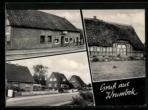 AK Krummbek üb. Kiel, Geschäftshaus, Bauernhaus, Strassenpartie
