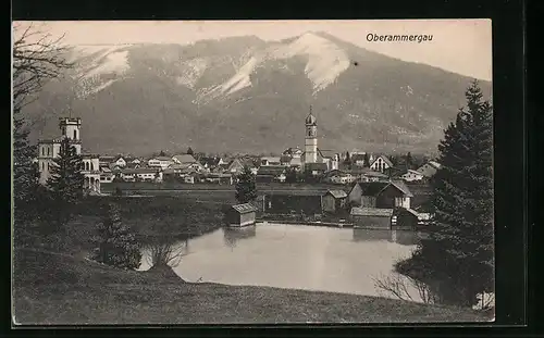 AK Oberammergau, Ortsansicht mit Kirche