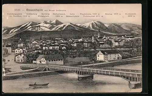 AK Rosenheim, Neue Innbrücke, Breitenberg, Wendelstein