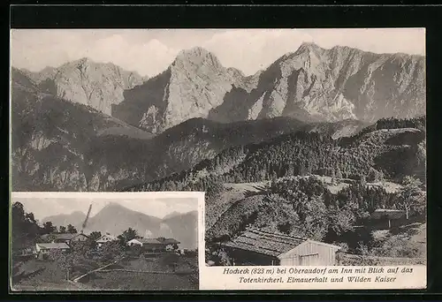 AK Hocheck b. Oberaudorf, Ortsansicht mit Blick auf das Totenkircherl