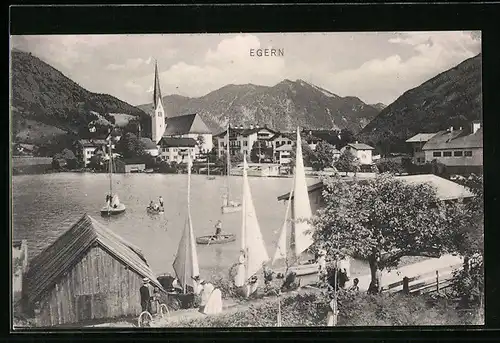 AK Egern, Uferpartie mit Segelbooten