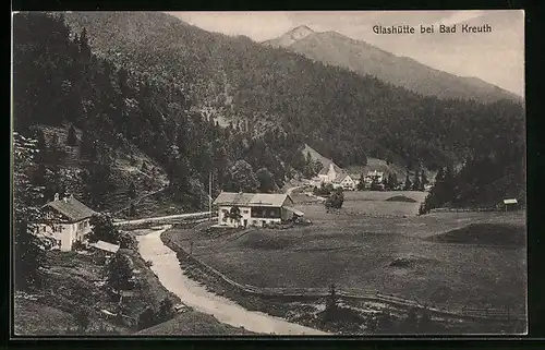 AK Glashütte b. Bad Kreuth, Ortsansicht mit Bergpanorama