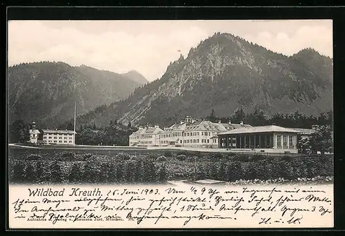 AK Bad Kreuth, Ortsansicht mit Bergpanorama