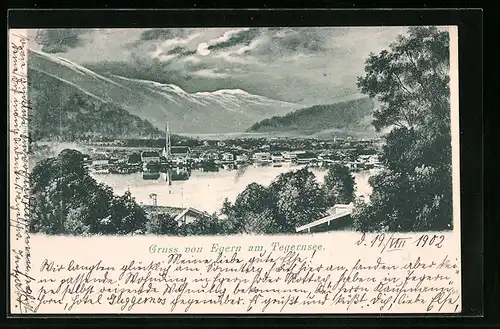 Mondschein-AK Egern a. Tegernsee, Ortsansicht mit Kirche