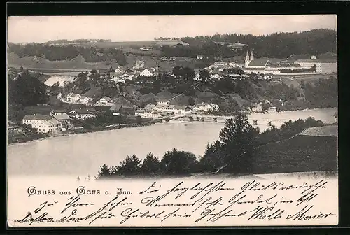 AK Gars a. Inn, Uferpartie mit Kloster