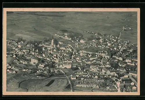 AK Pfaffenhofen a. I., Teilansicht mit Kirche, Fliegeraufnahme