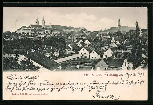 AK Freising, Teilansicht mit Strassenpartie