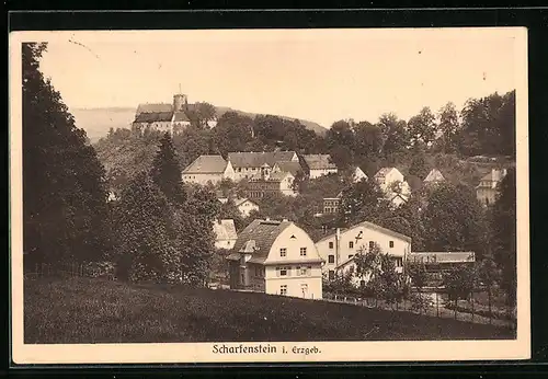 AK Scharfenstein i. Erzgeb., Ortspartie mit Burg