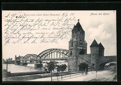AK Mainz am Rhein, Kaiserbrücke Linie Mainz-Wiesbaden