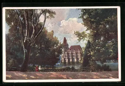 AK Budapest, Burg Vajdahunyad im Stadtwäldchen